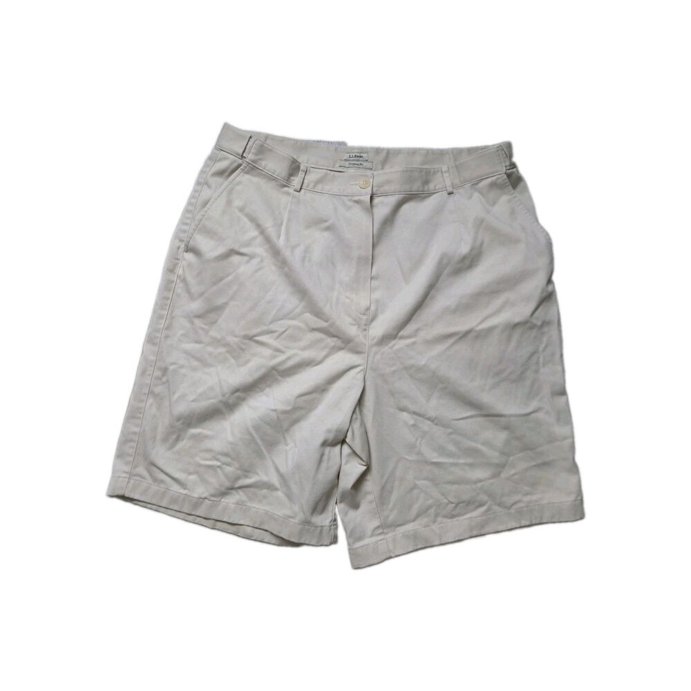 L.L.Bean Classic Fit Chino Shorts Khaki Beige Womens Sz 18 Reg EUC